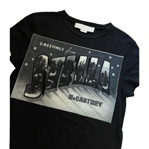 NWOT COTTON SILK Stella McCartney Greetings black tee grunge T-shirt 44 8 10 M - Picture 4 of 10